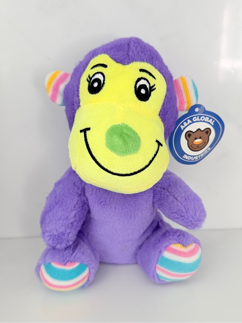 Purple Monkey Plush A&A Global Industries Yellow Face 9.5" H NWT